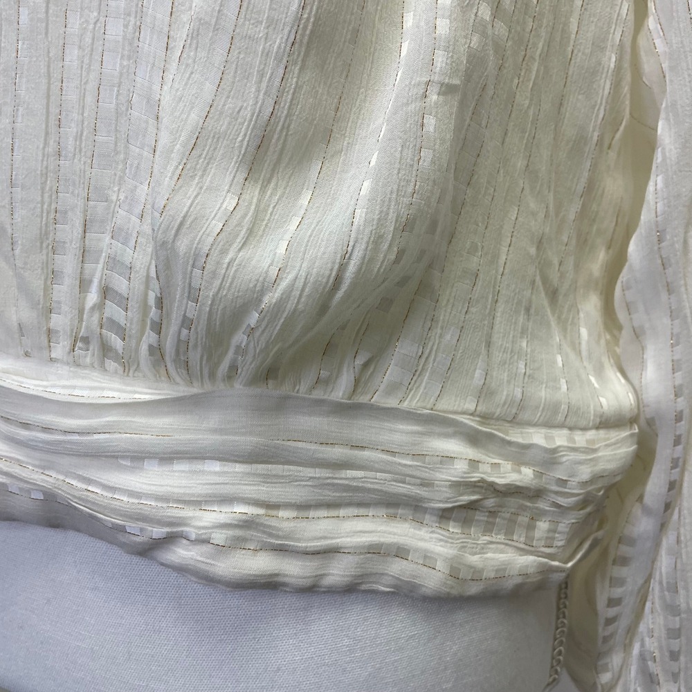 NEW Ann Taylor White Gold Metallic Stripe Mock Neck Blouse Large Bohemian - Picture 4 of 16